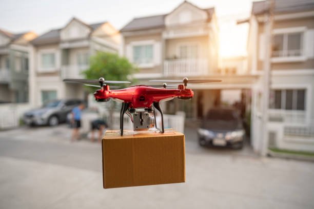 Delivery drone flying in New york city