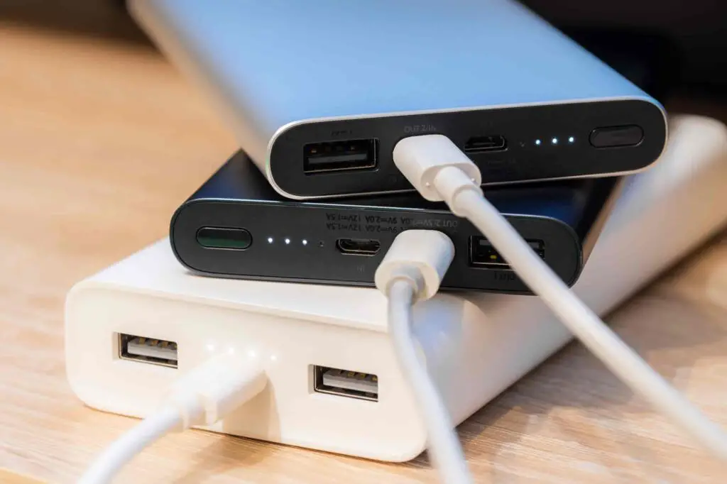 Multiple power banks stacked on each other